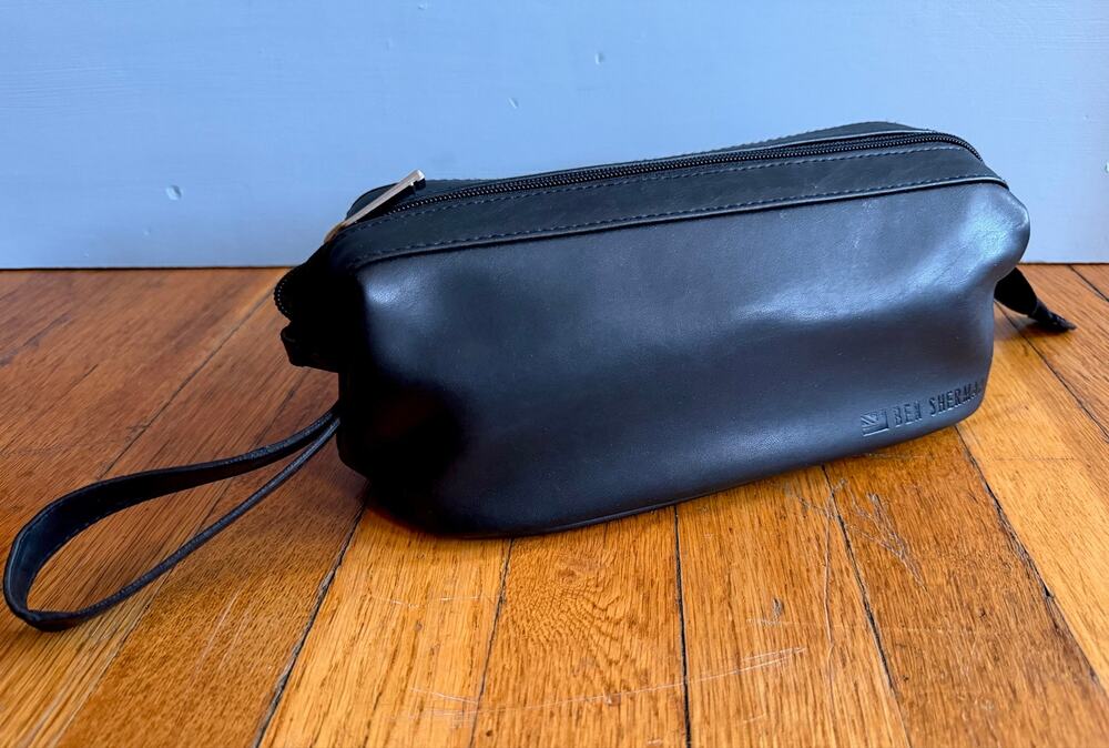BEN SHERMAN Black Faux Leather Dopp Bag